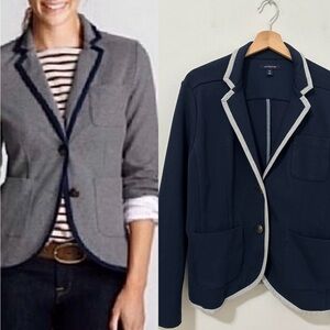 NWOT Lands End Navy Gray Trim Pocket Stretch Knit Blazer Jacket Sz 16